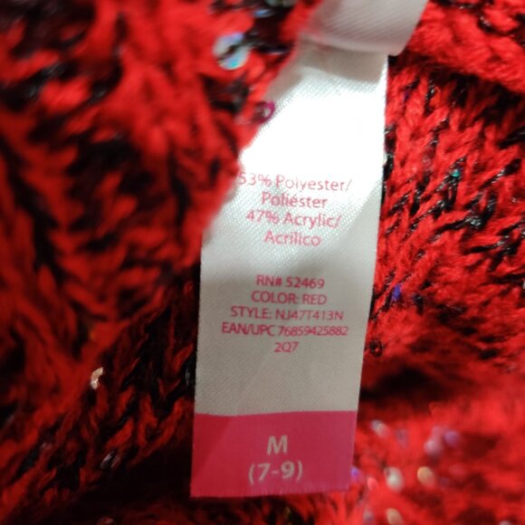 No Boundaries M Red Sequin Cowl Neck Sweater Shimmer Knit Off Shoulder Holiday - Picture 9 of 12